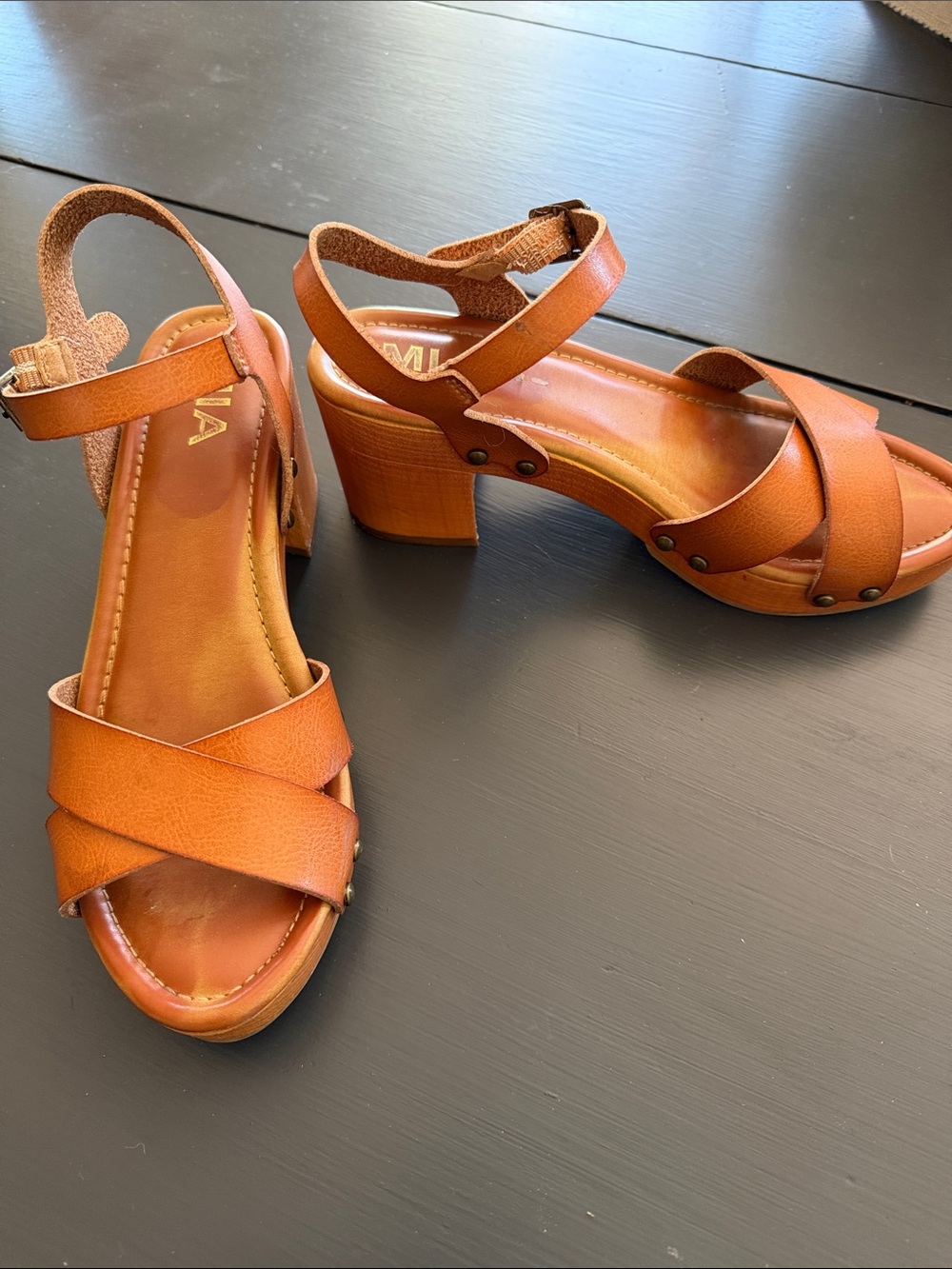 MIA Cognac Tan Strappy Block Heel Sandals